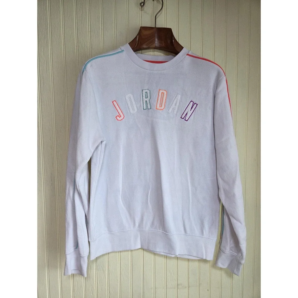 Jordan Sweatshirt Youth XL White Multicolor Jumpman Embroidered‎ Logo Crewneck